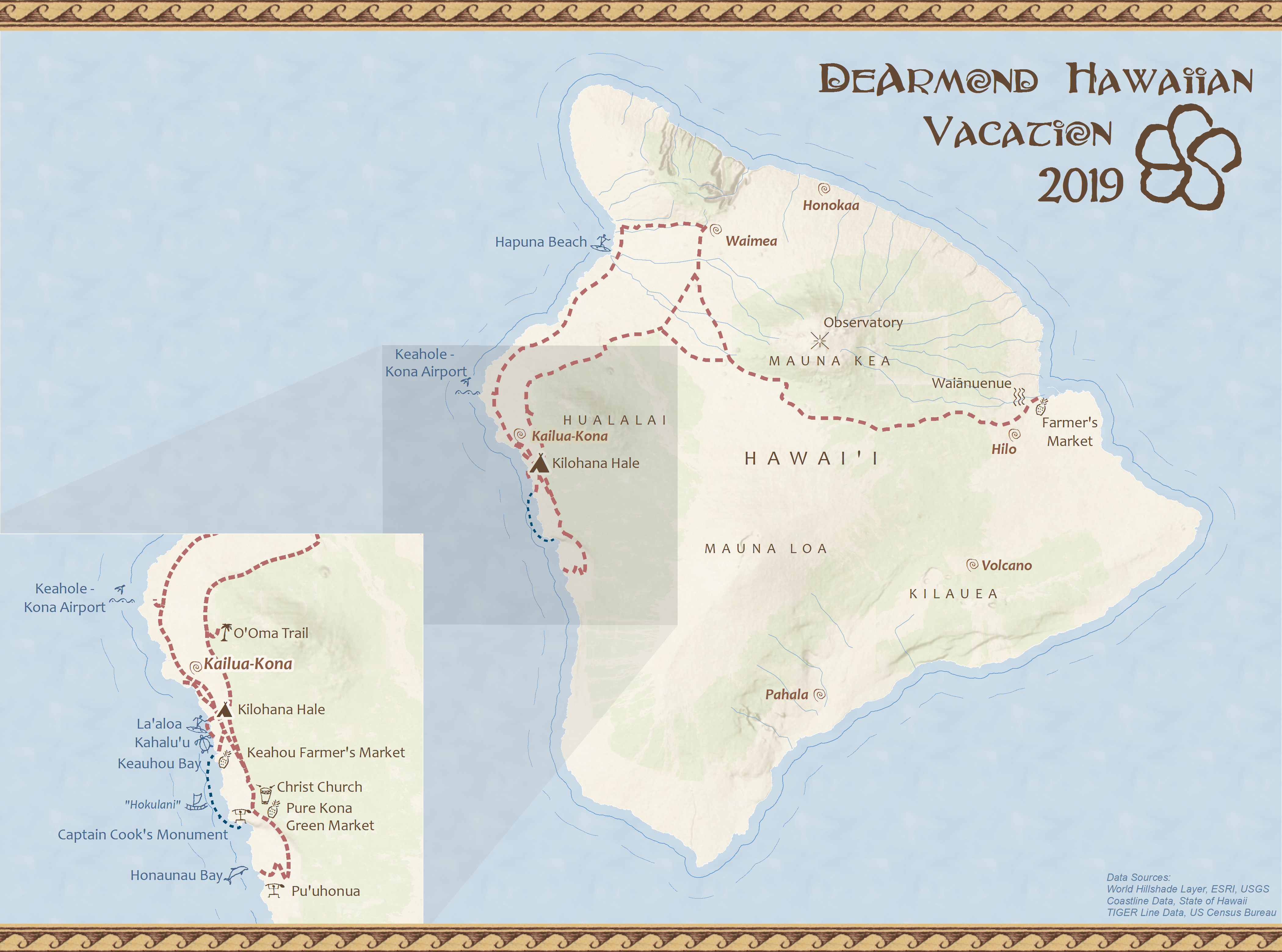Map of Hawaii with Travel Routes